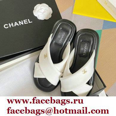 Chanel Fabric Cross Beach Sandals Mules G38864 White 2022