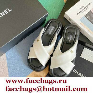 Chanel Fabric Cross Beach Sandals Mules G38864 White 2022 - Click Image to Close