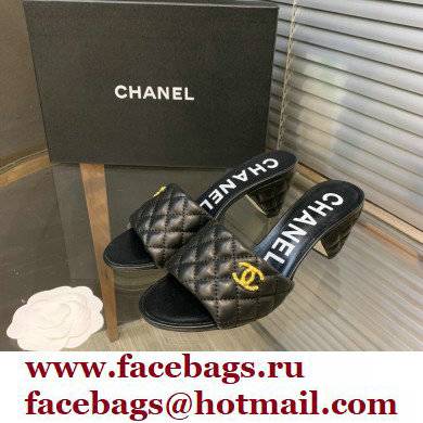 Chanel Heel 5cm CC Logo Lambskin Mules G38820 Black 2022 - Click Image to Close