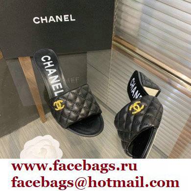 Chanel Heel 5cm CC Logo Lambskin Mules G38820 Black 2022