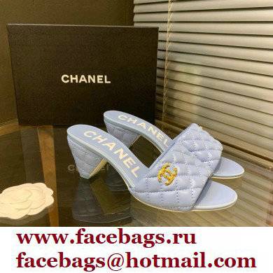 Chanel Heel 5cm CC Logo Lambskin Mules G38820 Light Blue 2022 - Click Image to Close