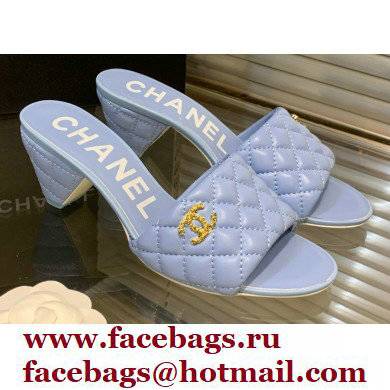 Chanel Heel 5cm CC Logo Lambskin Mules G38820 Light Blue 2022 - Click Image to Close