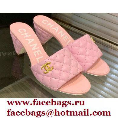 Chanel Heel 5cm CC Logo Lambskin Mules G38820 Pink 2022 - Click Image to Close