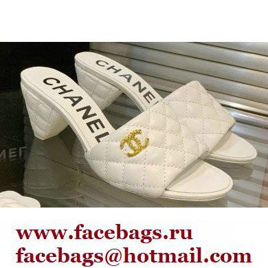 Chanel Heel 5cm CC Logo Lambskin Mules G38820 White 2022 - Click Image to Close