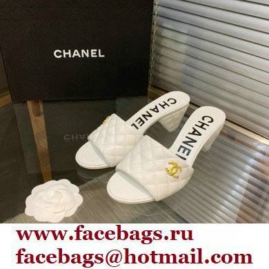 Chanel Heel 5cm CC Logo Lambskin Mules G38820 White 2022 - Click Image to Close