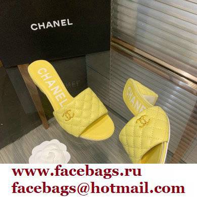 Chanel Heel 5cm CC Logo Lambskin Mules G38820 Yellow 2022 - Click Image to Close