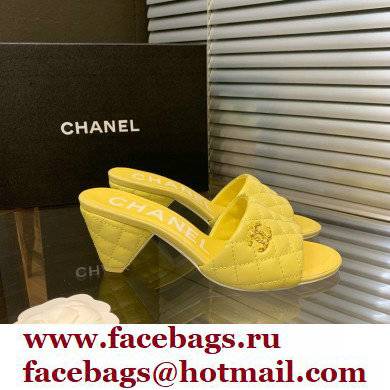 Chanel Heel 5cm CC Logo Lambskin Mules G38820 Yellow 2022 - Click Image to Close