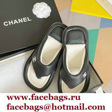 Chanel Lambskin Thong Beach Sandals Mules Black 2022