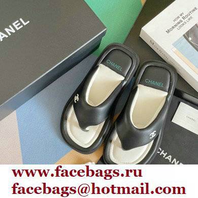 Chanel Lambskin Thong Beach Sandals Mules Black 2022 - Click Image to Close