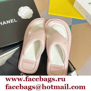 Chanel Lambskin Thong Beach Sandals Mules Light Pink 2022