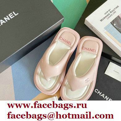Chanel Lambskin Thong Beach Sandals Mules Light Pink 2022 - Click Image to Close