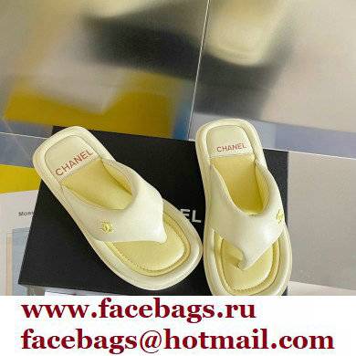Chanel Lambskin Thong Beach Sandals Mules Light Yellow 2022