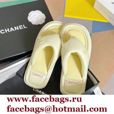 Chanel Lambskin Thong Beach Sandals Mules Light Yellow 2022 - Click Image to Close