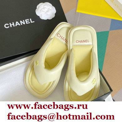 Chanel Lambskin Thong Beach Sandals Mules Light Yellow 2022