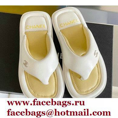 Chanel Lambskin Thong Beach Sandals Mules White 2022
