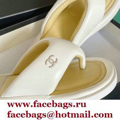 Chanel Lambskin Thong Beach Sandals Mules White 2022 - Click Image to Close