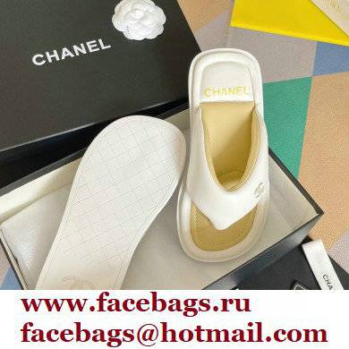 Chanel Lambskin Thong Beach Sandals Mules White 2022
