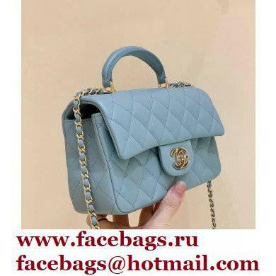 Chanel Mini Flap Bag with Top Handle AS2431 in Original Quality Lambskin Baby Blue 2022 - Click Image to Close