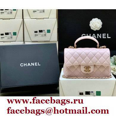 Chanel Mini Flap Bag with Top Handle AS2431 in Original Quality Lambskin Cherry Pink 2022 - Click Image to Close