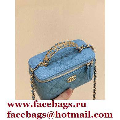 Chanel Vanity Case Bag with Chain Handle AP2805 in Original Quality Grained Calfskin Baby Blue 2022 - Click Image to Close