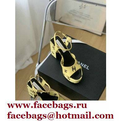 Chanel heel 10.5cm Logo Printed Lambskin Sandals G38958 Beige 2022 - Click Image to Close