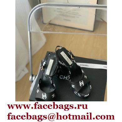 Chanel heel 10.5cm Logo Printed Lambskin Sandals G38958 Black 2022