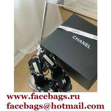 Chanel heel 10.5cm Logo Printed Lambskin Sandals G38958 Black 2022