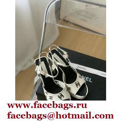 Chanel heel 10.5cm Logo Printed Lambskin Sandals G38958 White 2022