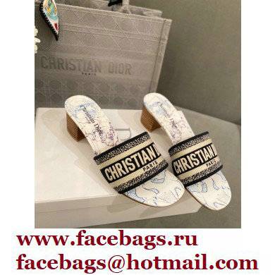 Dior Heel 4.5cm Embroidered Cotton Dway Slides 01 2022 - Click Image to Close