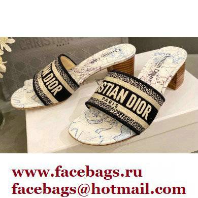 Dior Heel 4.5cm Embroidered Cotton Dway Slides 01 2022 - Click Image to Close