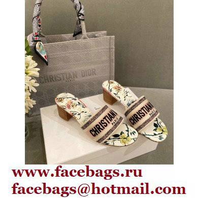 Dior Heel 4.5cm Embroidered Cotton Dway Slides 02 2022