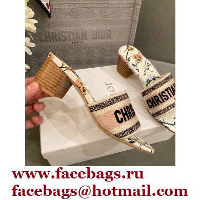 Dior Heel 4.5cm Embroidered Cotton Dway Slides 02 2022 - Click Image to Close
