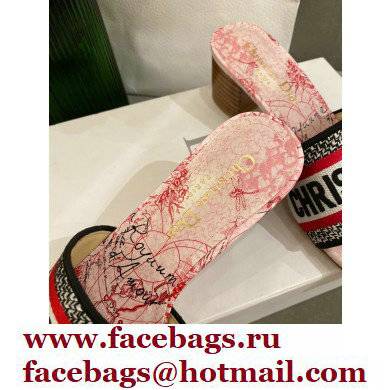 Dior Heel 4.5cm Embroidered Cotton Dway Slides 04 2022 - Click Image to Close