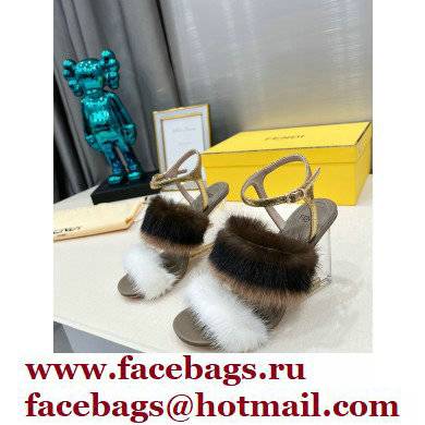 Fendi First mink High-heeled Sandals White/Brown 2022