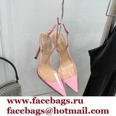 Gianvito Rossi Heel 10.5cm TPU Plexi Ribbon d'Orsay Slingback Pumps PVC Pink 2022 - Click Image to Close