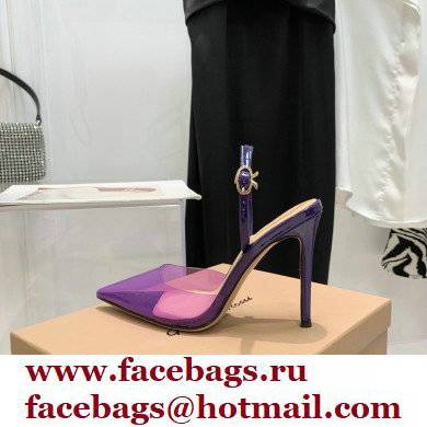 Gianvito Rossi Heel 10.5cm TPU Plexi Ribbon d'Orsay Slingback Pumps PVC Purple 2022 - Click Image to Close
