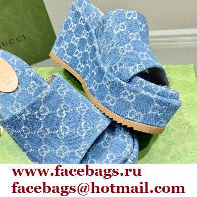 Gucci Heel Platform Slide Sandals 674761 GG Light Blue 2022