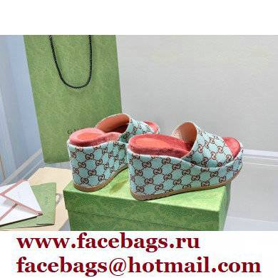 Gucci Heel Platform Slide Sandals 674761 GG Light Green 2022