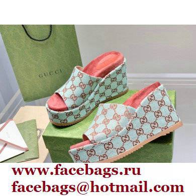Gucci Heel Platform Slide Sandals 674761 GG Light Green 2022