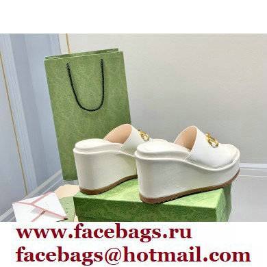 Gucci Heel Platform Slide Sandals Horsebit Leather White 2022