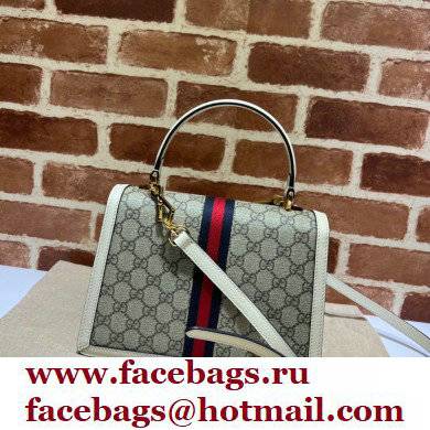 Gucci Ophidia Small Top Handle Bag with Web 651055 GG Canvas White
