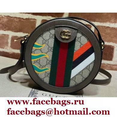 Gucci Round Shoulder Bag With Double G 574978 Stripes And Flames Print