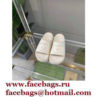 Gucci Rubber Slide Sandals with Interlocking G 692845 White 2022