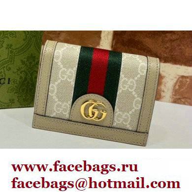 Gucci Web Ophidia Card Case Wallet 523155 GG Canvas Oatmeal