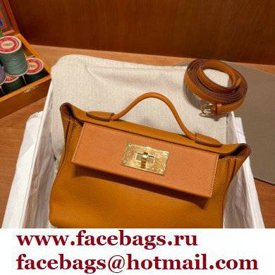HERMES 24/24 MINI KELLY BAG IN TOGO LEATHER ORANGE - Click Image to Close