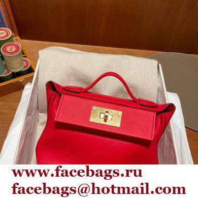HERMES 24/24 MINI KELLY BAG IN TOGO LEATHER Rouge Casaque - Click Image to Close