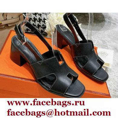Hermes Heel 6cm Elbe Sandals Black 2022