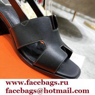 Hermes Heel 6cm Elbe Sandals Black 2022