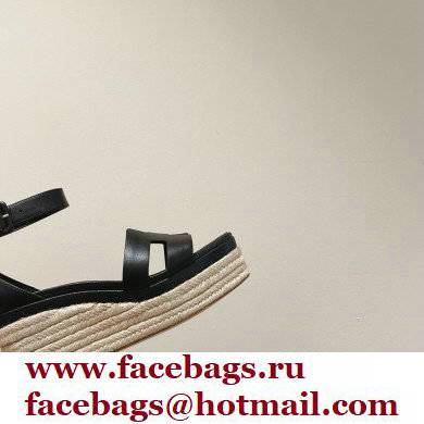 Hermes Heel 8.5cm Platform 5cm Elda Wedge Espadrilles Black 2022