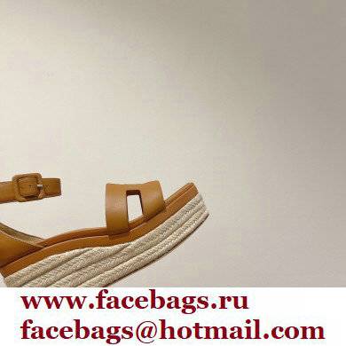 Hermes Heel 8.5cm Platform 5cm Elda Wedge Espadrilles Brown 2022